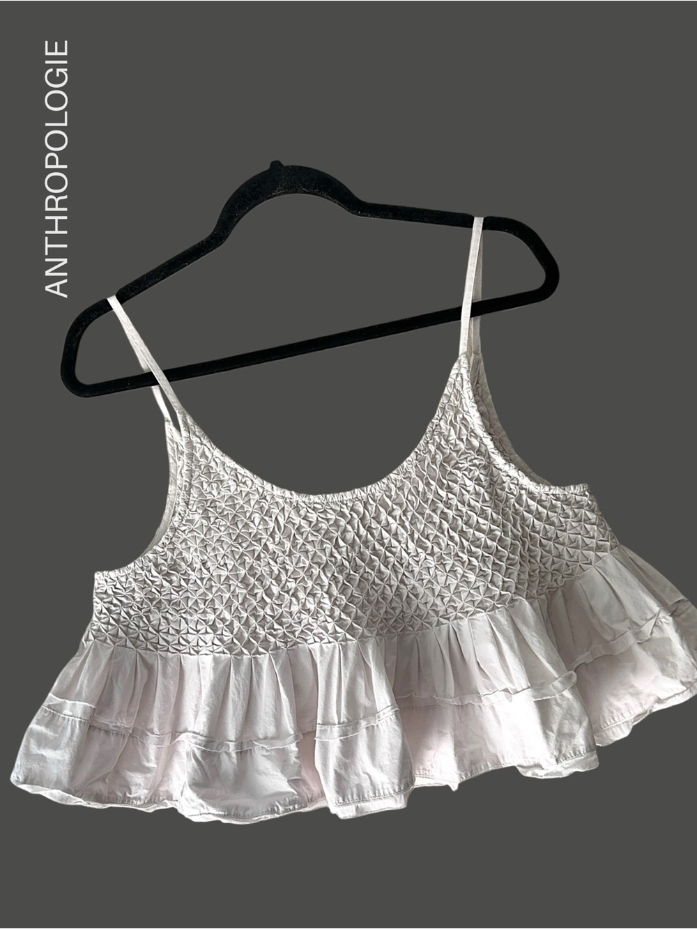 ANTHROPOLOGIE SMOCKED SWING TANK CROPPED RUFFLE HEM TIE BACK | MEDIUM